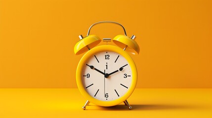 Yellow vintage alarm clock isolated on a yellow background
