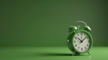 Green vintage alarm clock isolated on a green background