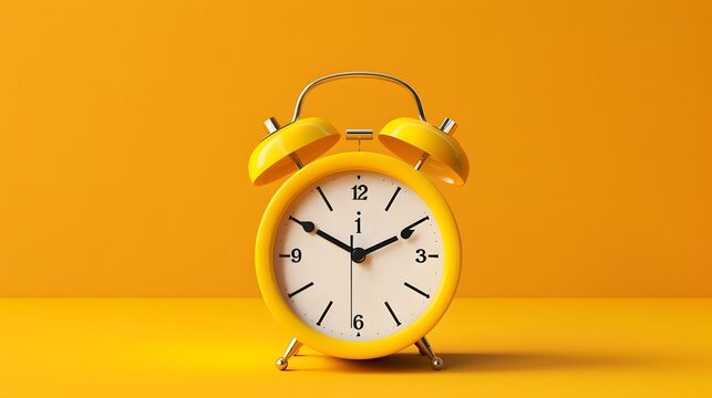 Yellow vintage alarm clock isolated on a yellow background