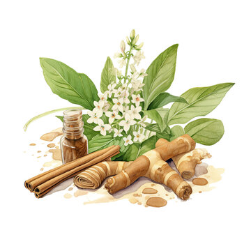 recommend clip art: A Digestive Aid: A comforting blend of peppermint, ginger, fennel, and licorice root, aimed at soothing digestive discomfort. , watercolor illustration clipart