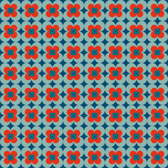 Blue and Red Retro Flowers Seamless Pattern, Repeat Pattern