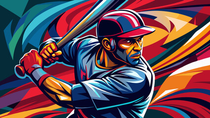 Baseball player. Baseball cap. Hitter swinging with bat. Abstract isolated vector silhouette.