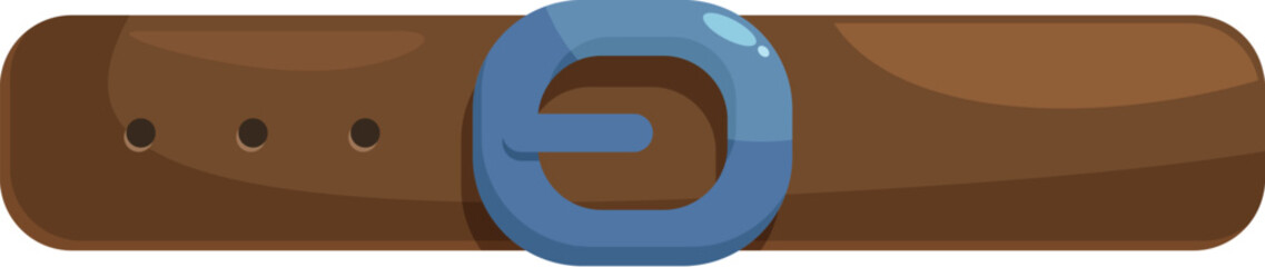 Brown leather belt with blue buckle tightening a pair of pants