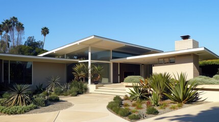 Modern Desert Home With Lush Landscaping in Bright Afternoon Sunlight