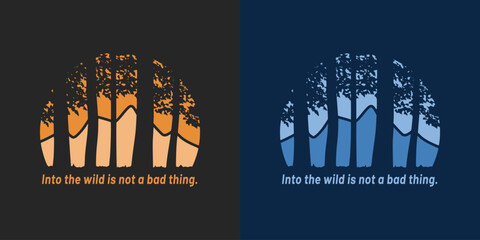 Vintage illustration of mountain with tree silhouettes for printable products.