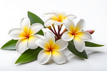 Fototapeta premium Frangipani flower on white background, AI Generated