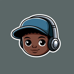 
Head portrait of young boy African American hip hop style. Vector eps 10
