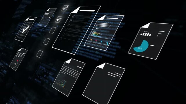 Document management concept, check electronic documents on digital documents on virtual screen Document Management System and process automation to efficiently document paperless operate