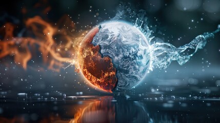 Fototapeta premium A surreal depiction of planets colliding in a cosmic ballet of fire and ice, illustrating the dynamics of the solar system