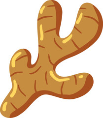 Ginger root. Spice flavor food. Asian aroma medicine herb. Spicy ingredient flat icon. Raw seasoning brown vegetable isolated on white background