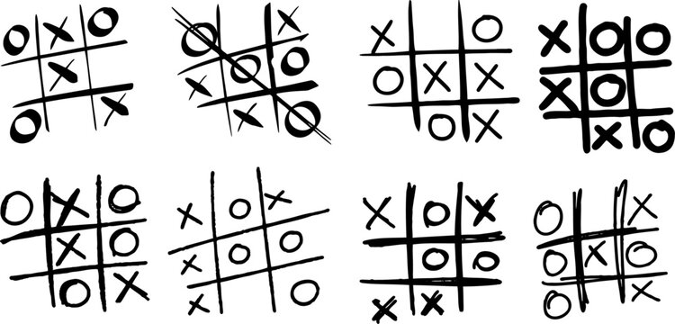 Tic-tac-toe competition, grungy brush illustration.