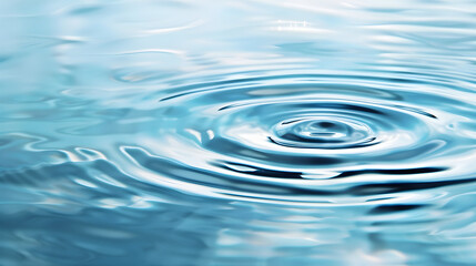 Gentle ripples spread across a calm, blue water surface, creating a serene and tranquil atmosphere with a soft gradient of light reflections