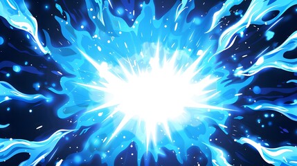 Naklejka premium swirling flames, magic blue flames, anime style, blue flames flickering on top of water, marshland background