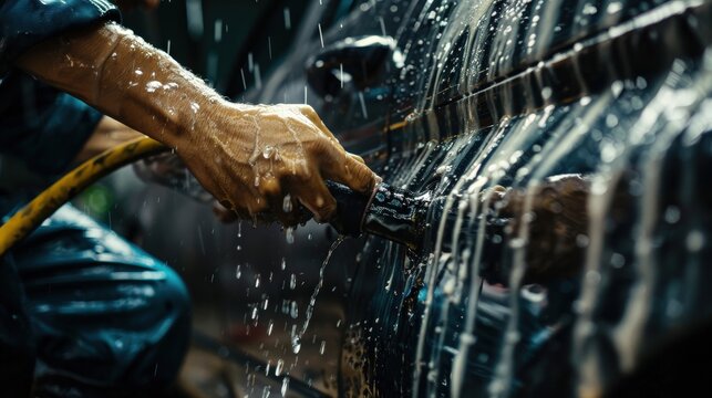 A mechanic is bleeding the brake lines of a car in a garage to ensure optimal braking performance and safety standards