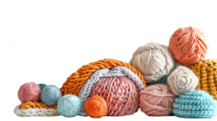 isolated image of balls of thread, yarn, wool on a transparent background. bright yarn for knitting in a ball 
