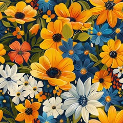 Seamless floral pattern with daisy flowers.