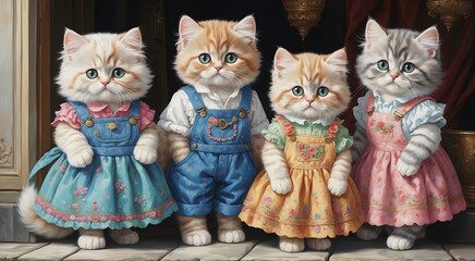 Fototapeta premium funny kittens, playful cartoon kittens in a cheerful animation
