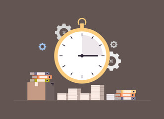 Stopwatch running in office hurry at work deadline time management concept flat vector illustration.	
