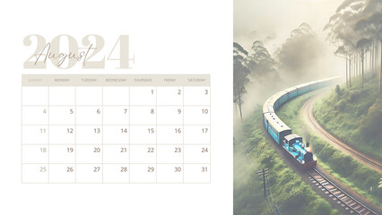 August 2024. A serene calendar for August 2024. Resolution, strategy, solution, goal, business and holidays. Date - month August 2024. Page of annual monthly calendar - August 2024