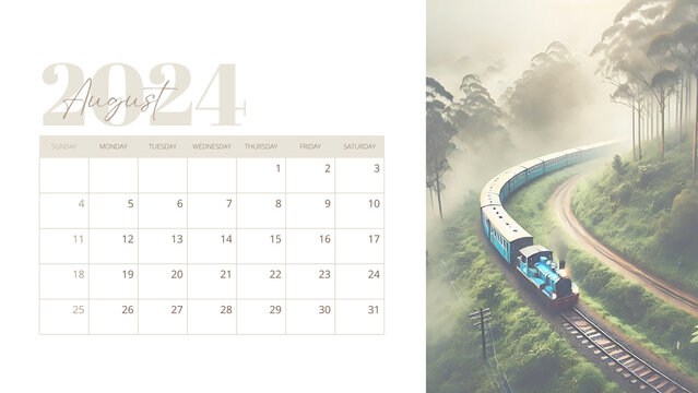 August 2024. A serene calendar for August 2024. Resolution, strategy, solution, goal, business and holidays. Date - month August 2024. Page of annual monthly calendar - August 2024