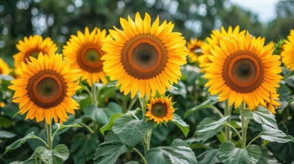 Fototapeta premium A bunch of sunflowers are in a field