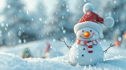 Obraz premium Cheerful animated snowman in a winter wonderland with children playing in the snow, surrounded by festive lights and decorations...