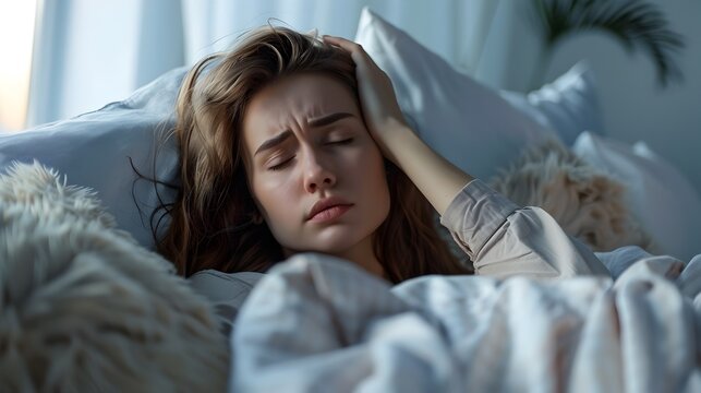 Exhausted Woman Resting in Bed Struggling with Chronic Fatigue Syndrome Symptoms