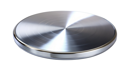 Shiny metal disc with a brushed finish isolated on a transparent background