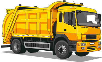 Yellow Garbage Truck Illustration - Waste Management Vehicle