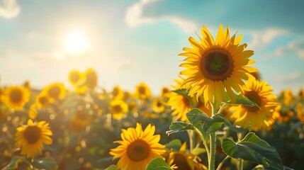 Fototapeta premium Vibrant Field of Sunflowers Radiating Bright and Cheerful Optimism