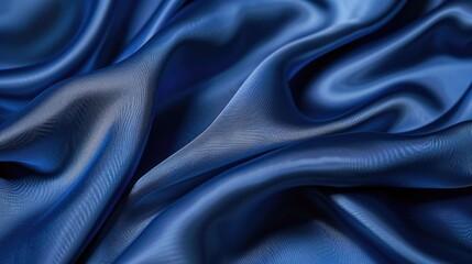 Naklejka premium Close-up shot of elegant blue silk fabric background with smooth folds and luxurious texture, creating a rich visual appeal