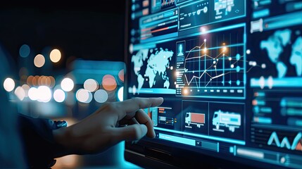 A cybersecurity expert in a control room monitoring data networks on multiple screens, ensuring system security and integrity...