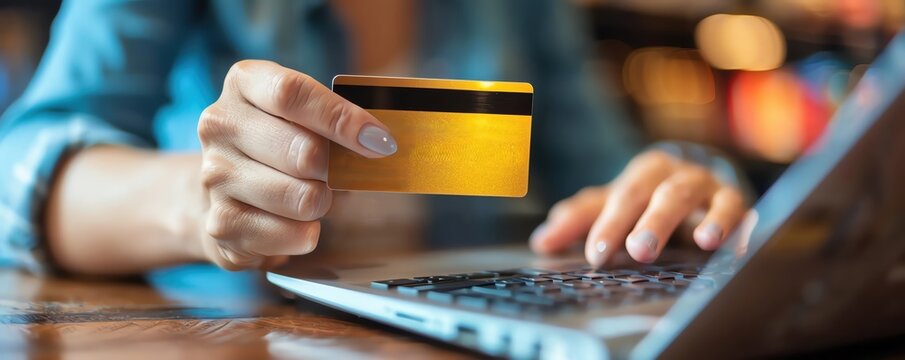 A person shopping online with a credit card