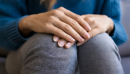 Lonely young woman feeling depressed and stressed sitting head in hands in the dark bedroom, Negative emotion and mental health concept