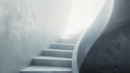 Naklejka premium Minimalist monochrome staircase ascending towards bright light symbolizing success and triumph