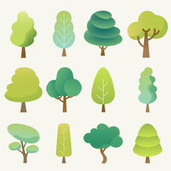A set of trees, Flat illustration layout for designs, Set of abstract tree.
