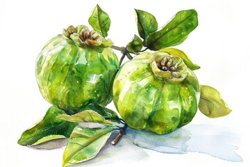 Naklejka premium Exotic Garcinia Atroviridis Fruit Watercolor Illustration for Health and Wellness