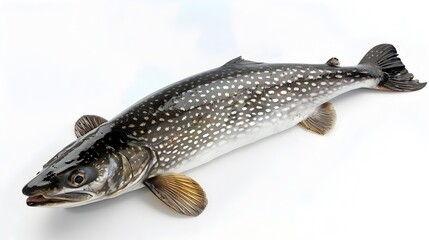 Naklejka premium Whole Fresh Pike Fish on Plain White Background with Natural Details
