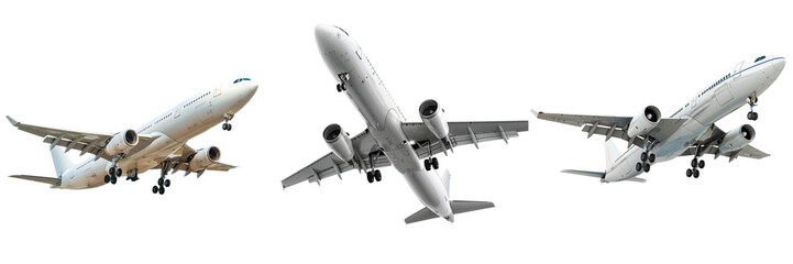 Obraz premium Set of airliner taking off isolated on transparent background
