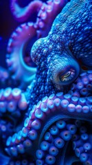 Obraz premium Bioluminescent Octopus Glowing Underwater in Deep Blue Sea