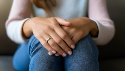 Lonely young woman feeling depressed and stressed sitting head in hands in the dark bedroom, Negative emotion and mental health concept