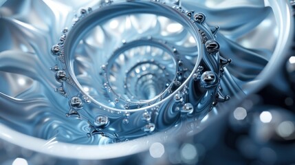 Abstract 3D Render of Metallic Spirals and Bubbles