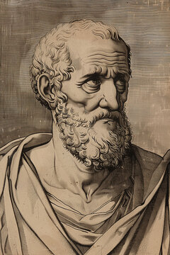 Portrait of Aristotle illustration of historical famous people in vintage old art.