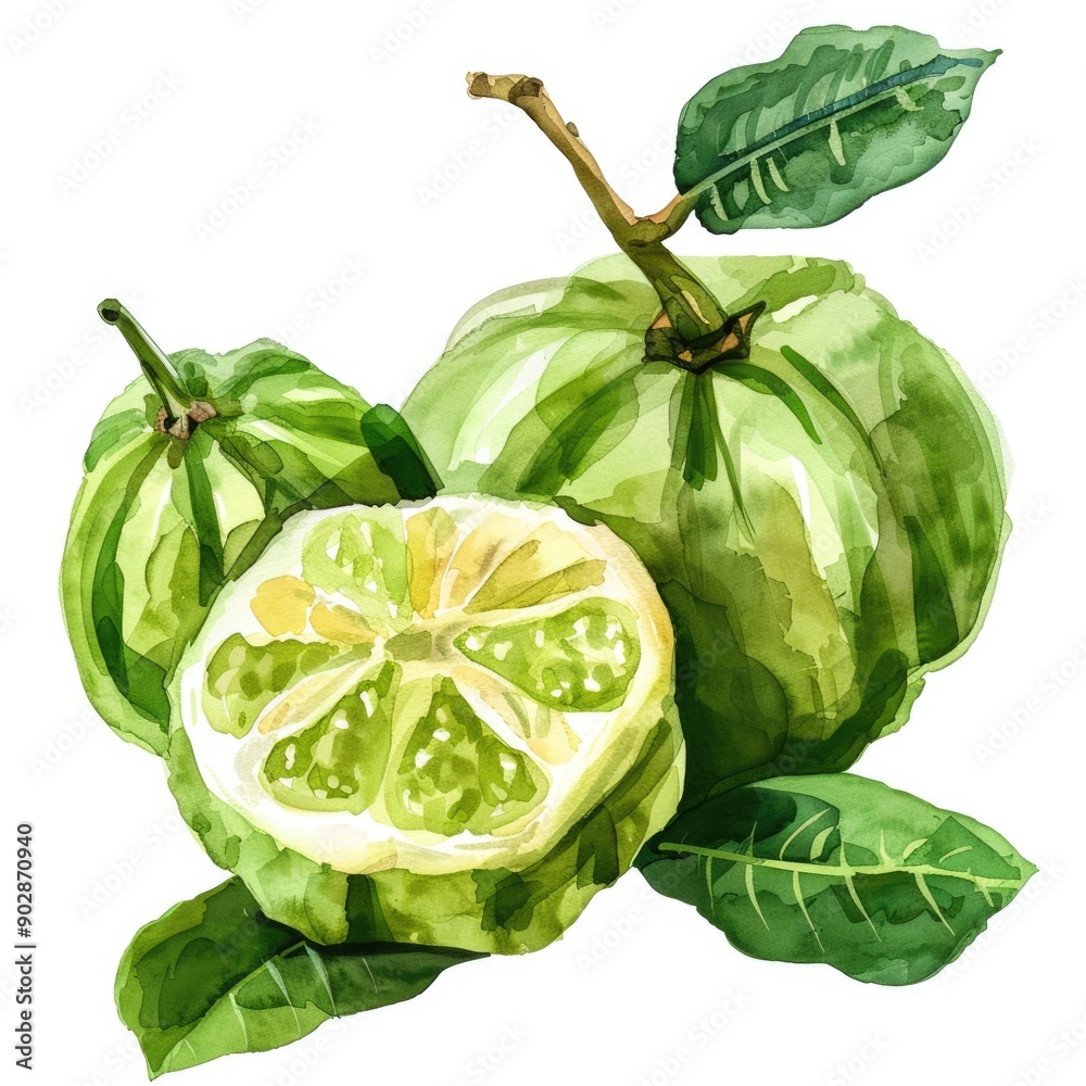 Canvas Prints Fresh Cambodian Superfood - Handpainted Watercolor Illustration of Antioxidant-rich Garcinia Cambogia Fruit