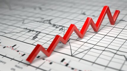 Red arrow is growing on a statistical chart, representing a positive trend in a financial market. This image could be useful for illustrating business growth