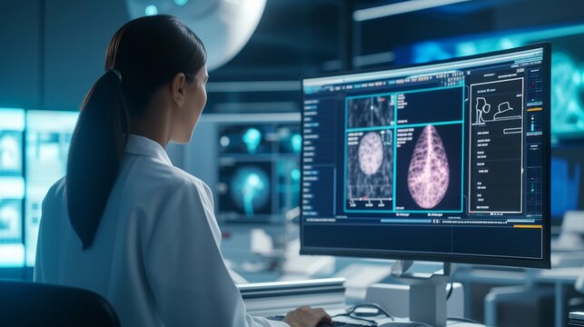 Analyzing a mammogram image on a computer screen in a medical setting