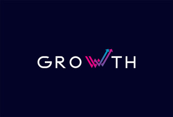 Fototapeta premium Growth Logo, arrow with text combination in text Growth typography logo, vector illustration