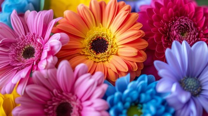 Variety of colorful flowers, highlighting their vibrant hues and intricate details
