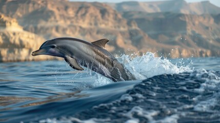 Naklejka premium Dolphin in natural environment Dolphin spotting watch sightseeing cruise tours in middle east