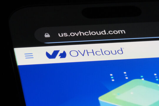 Shanghai,China-July 30th 2024: OVHcloud company brand logo on website. French cloud computing company